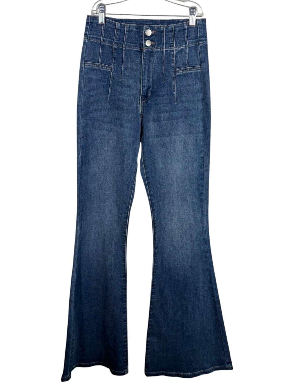 Altar'd State High Rise Pleated Front Stretch Flare Jeans 25 Hippie Western 70s